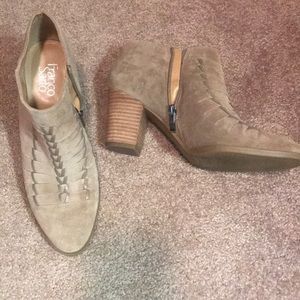 Franco Sarto ankle booties, weaved toe tan